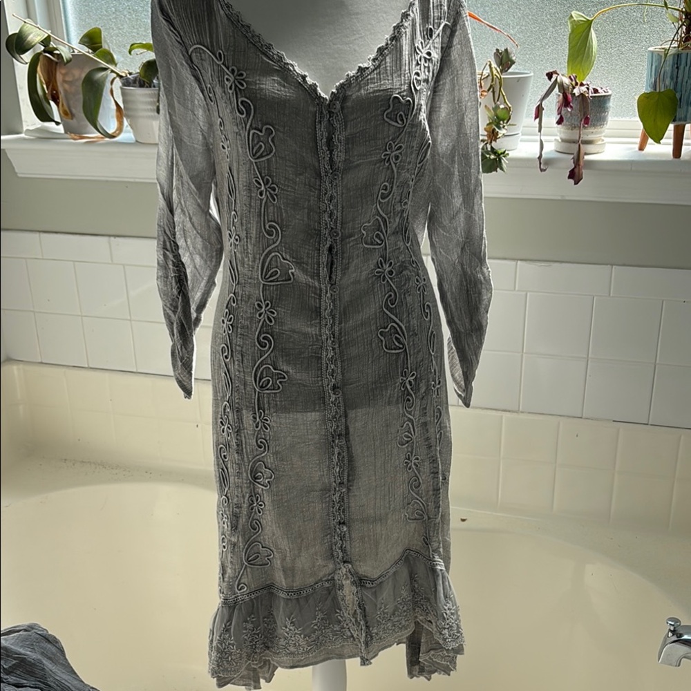 Charlie Paige Gray Babydoll Long Sleeve Dress